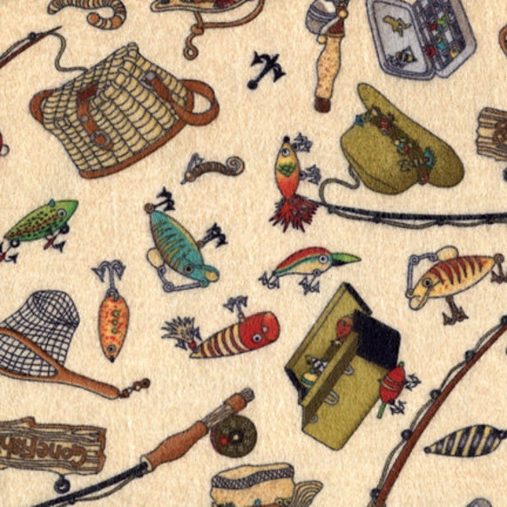 Fishing Tackle Flannel Fabric by the Yard by Timeless