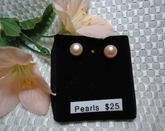 Peach Apricot Pearl Earrings in Sterling Silver #184