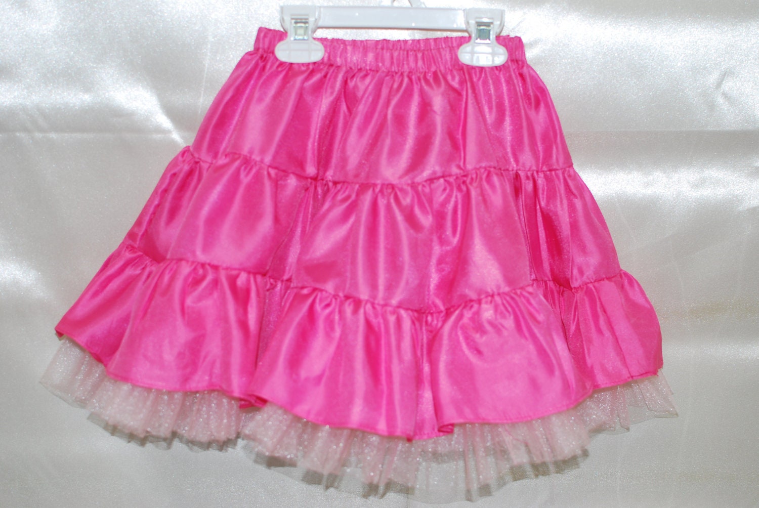 ROCKSTAR Flouncy Skirt in Hot Pink Satin by SilverStarJackets
