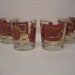 Jeannette Glass Gold and Red Drink Recipe Rocks Glasses