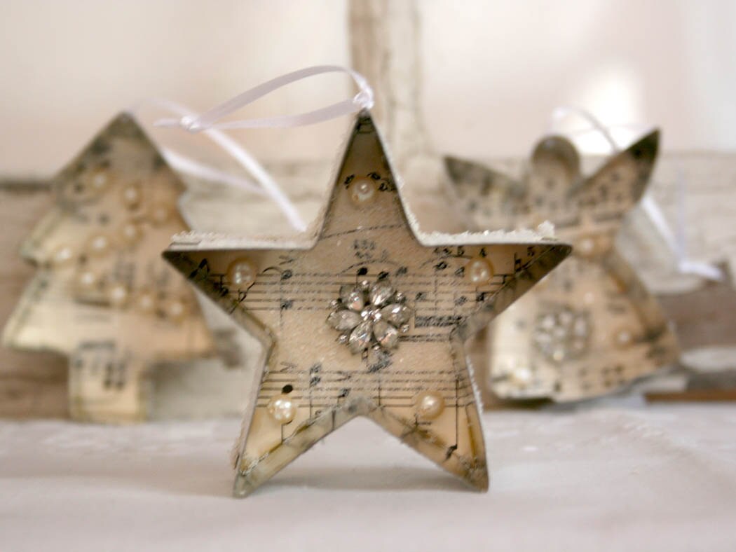 Christmas Ornament cookie cutter vintage sheet music jewelry
