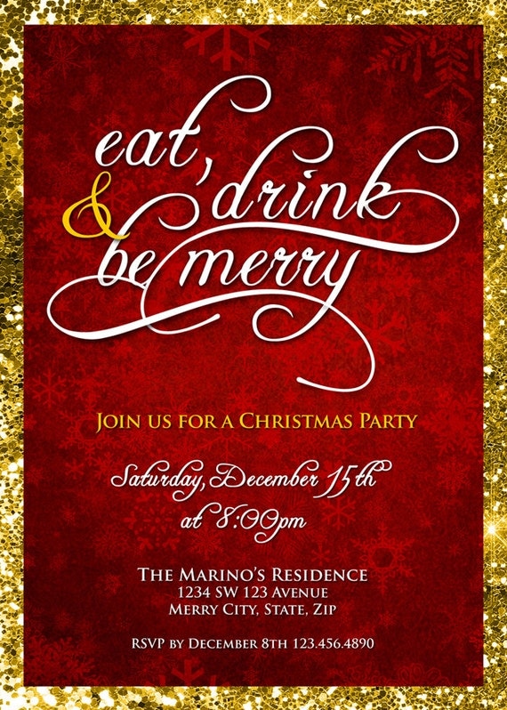 Christmas Party Invitation Eat Drink & Be by artisacreations
