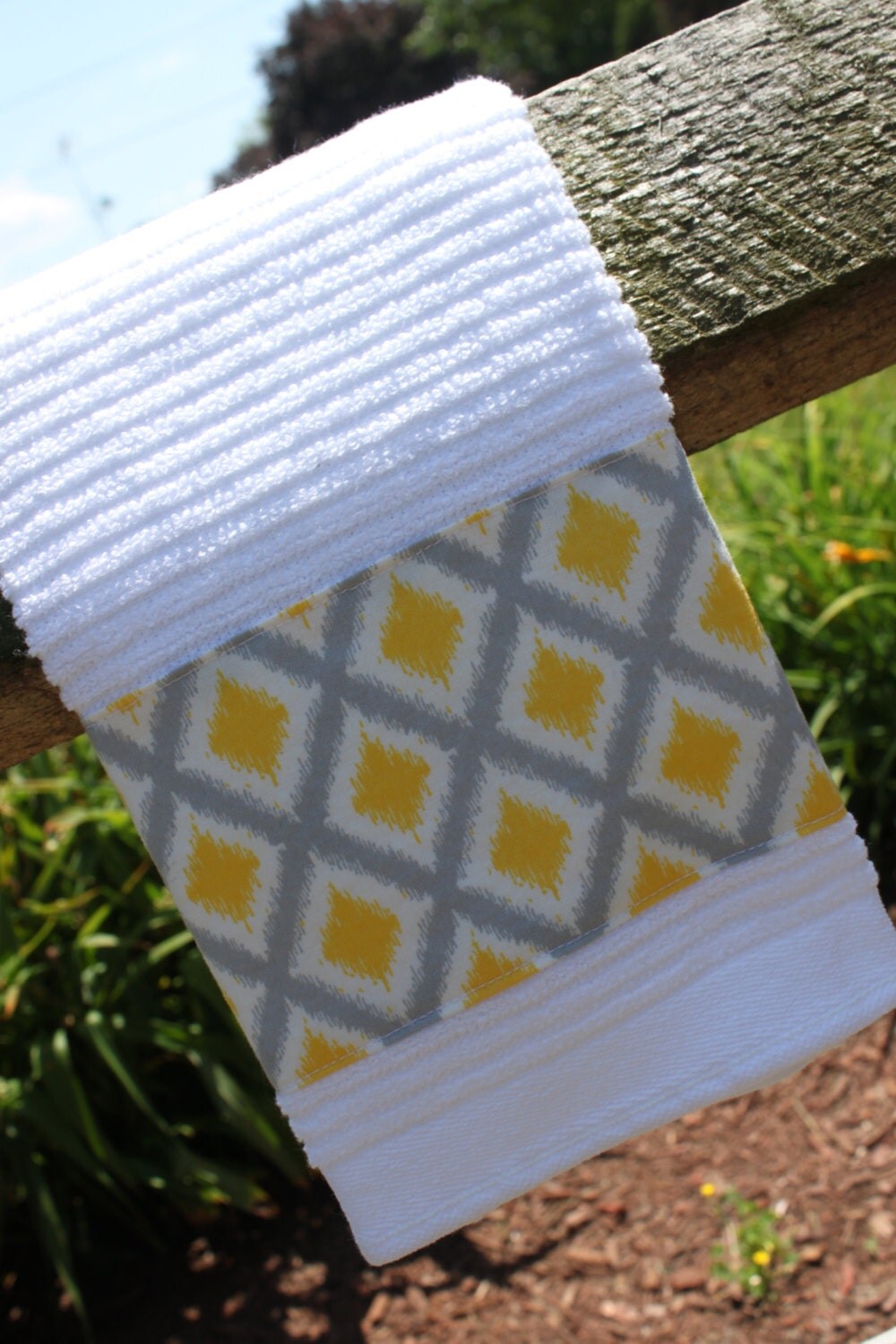 Kitchen TowelsSet of 3 with gray and yellow accents/dish