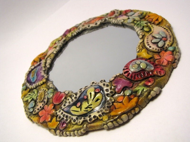 Paisley framed mini mirror wall art polymer clay