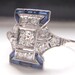 RESERVED for AMY. Decadent Vintage Art Deco Engagement or Dress Ring. Baguette Sapphires, Diamonds, 18k White Gold.