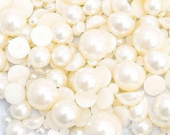 800pc Assorted Sizes Ivory Pearls Flat Back