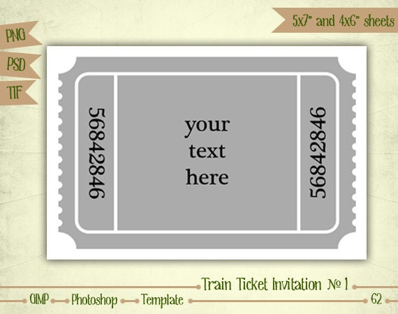 photo template with free collage text Layered Digital Collage Train Invitation N1 Ticket Sheet