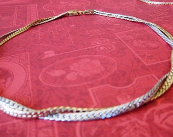 SALE Vintage Avon Gold and Silver Chain Twisted Chain Link Choker Necklace, Silver and Gold Necklace, Designer Avon Necklace
