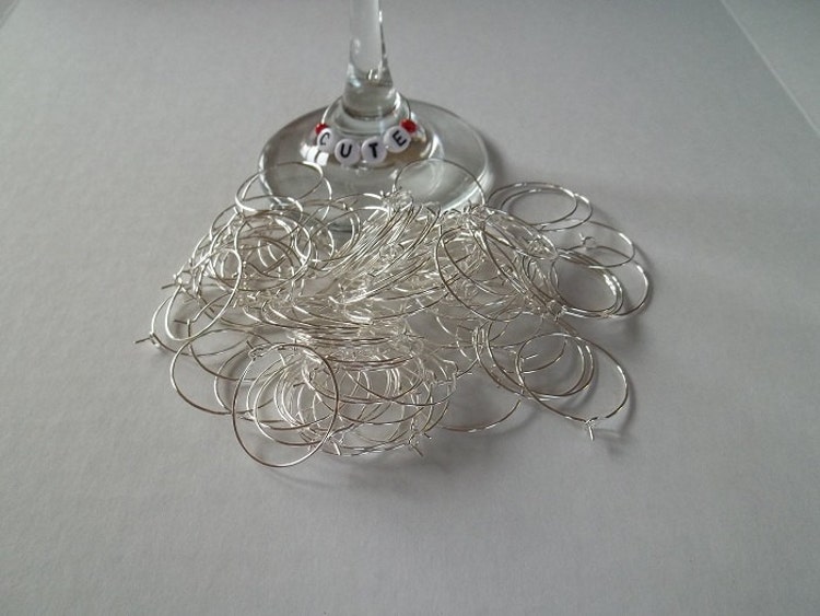 100 Pcs Pieces Wine Glass Charm Wire Rings Hoops silver by MonaQs