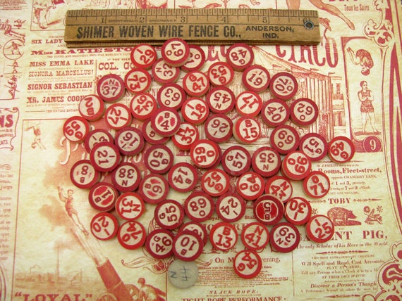 Cool Old Vintage Round Bingo Numbers With Red Printing