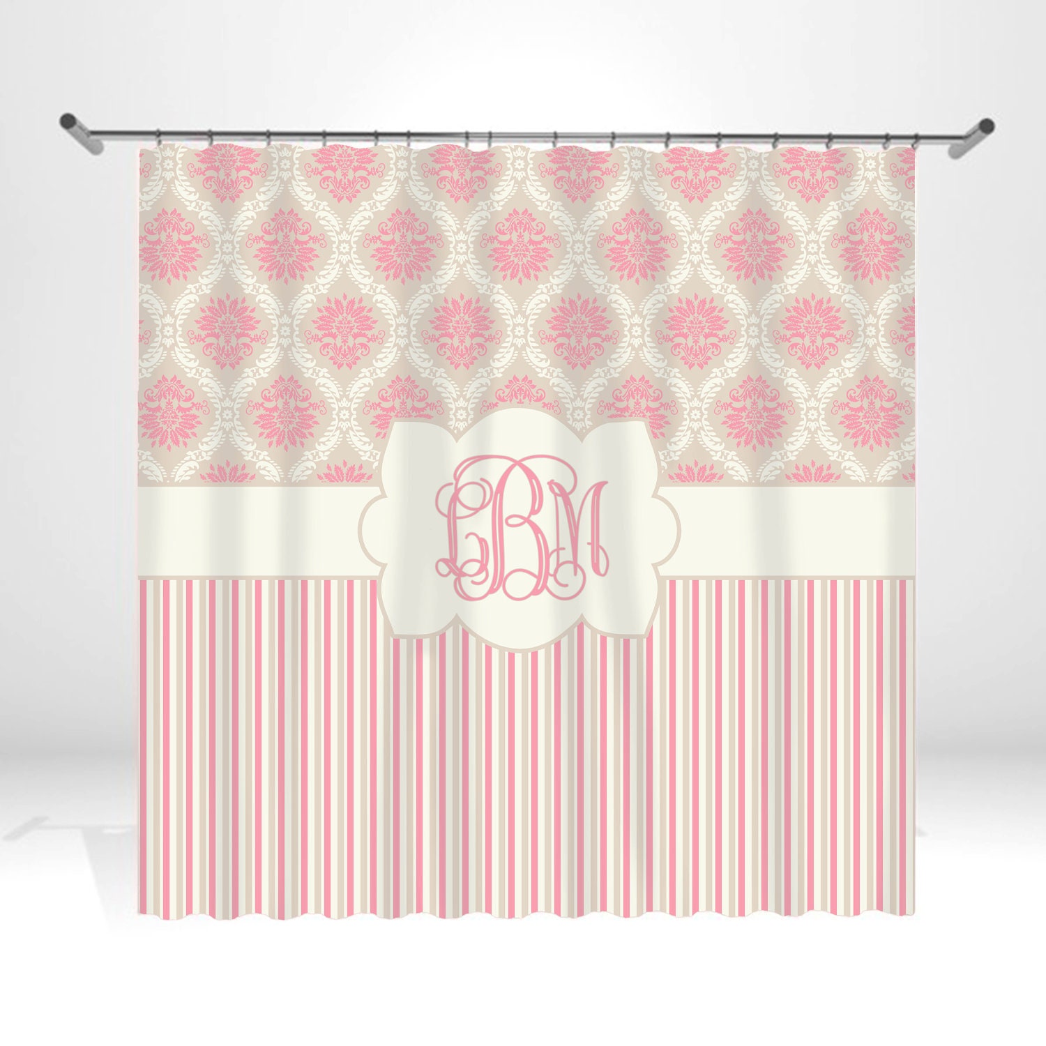 Pale Pink Damask Personalized Custom Shower Curtain Monogram