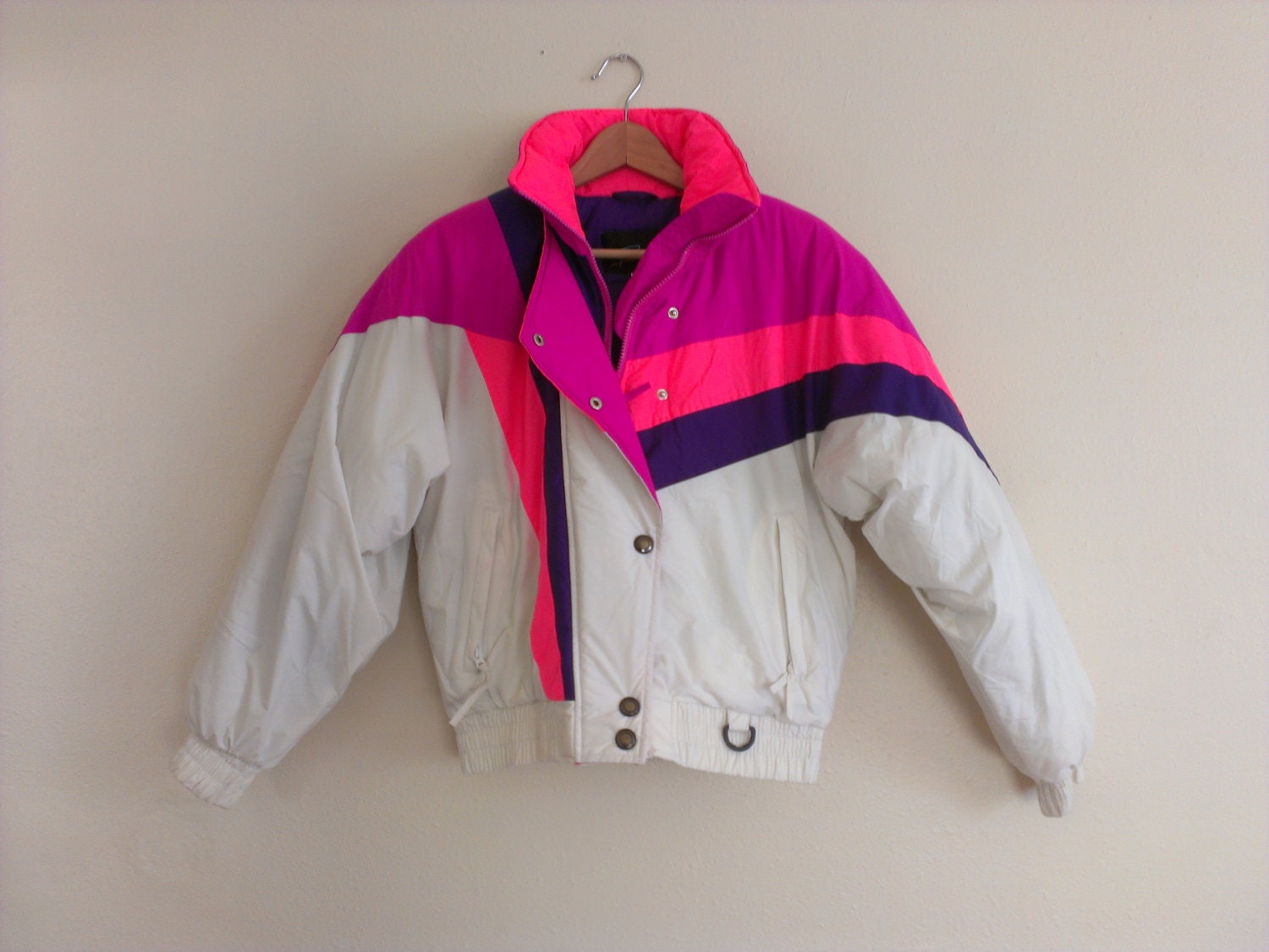 80s vintage men's medium neon ski jacket some spots