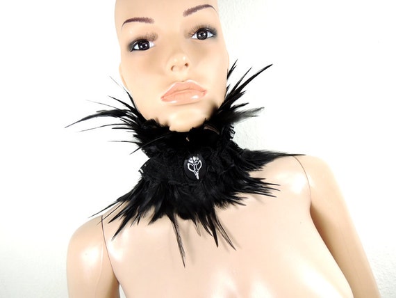 Goth feather choker neck corset in black with raven cameo Burlesque victorian Halloween raven crow costume by DeadDollsShop steampunk buy now online