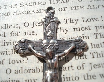 Crucifix - Sacred Heart of Jesus - STERLING SILVER - Vintage Replica - Made in the USA