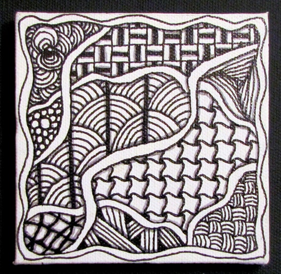 Items similar to Borders - Zentangle Mini Canvas on Etsy