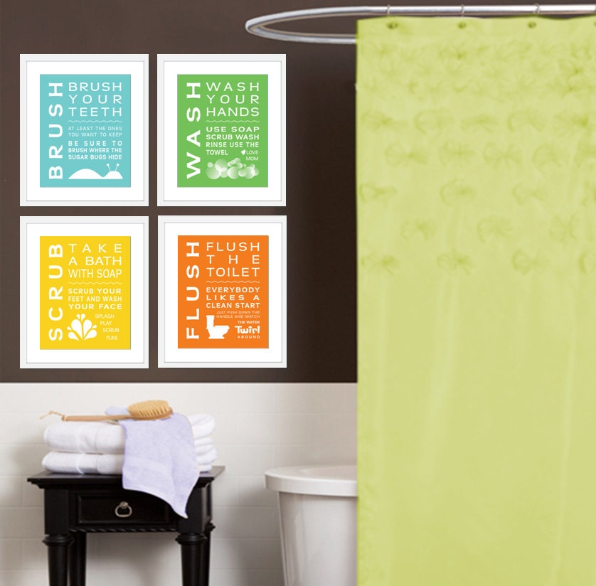 Childrens Kids Bathroom Art Print Set of 4 Fine Art Home