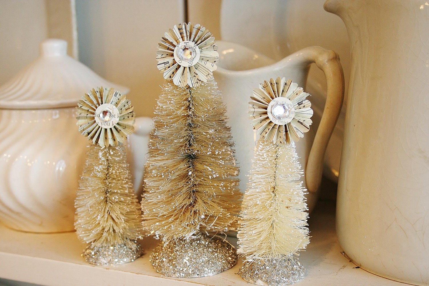 Set of 3 White Bottle Brush Trees