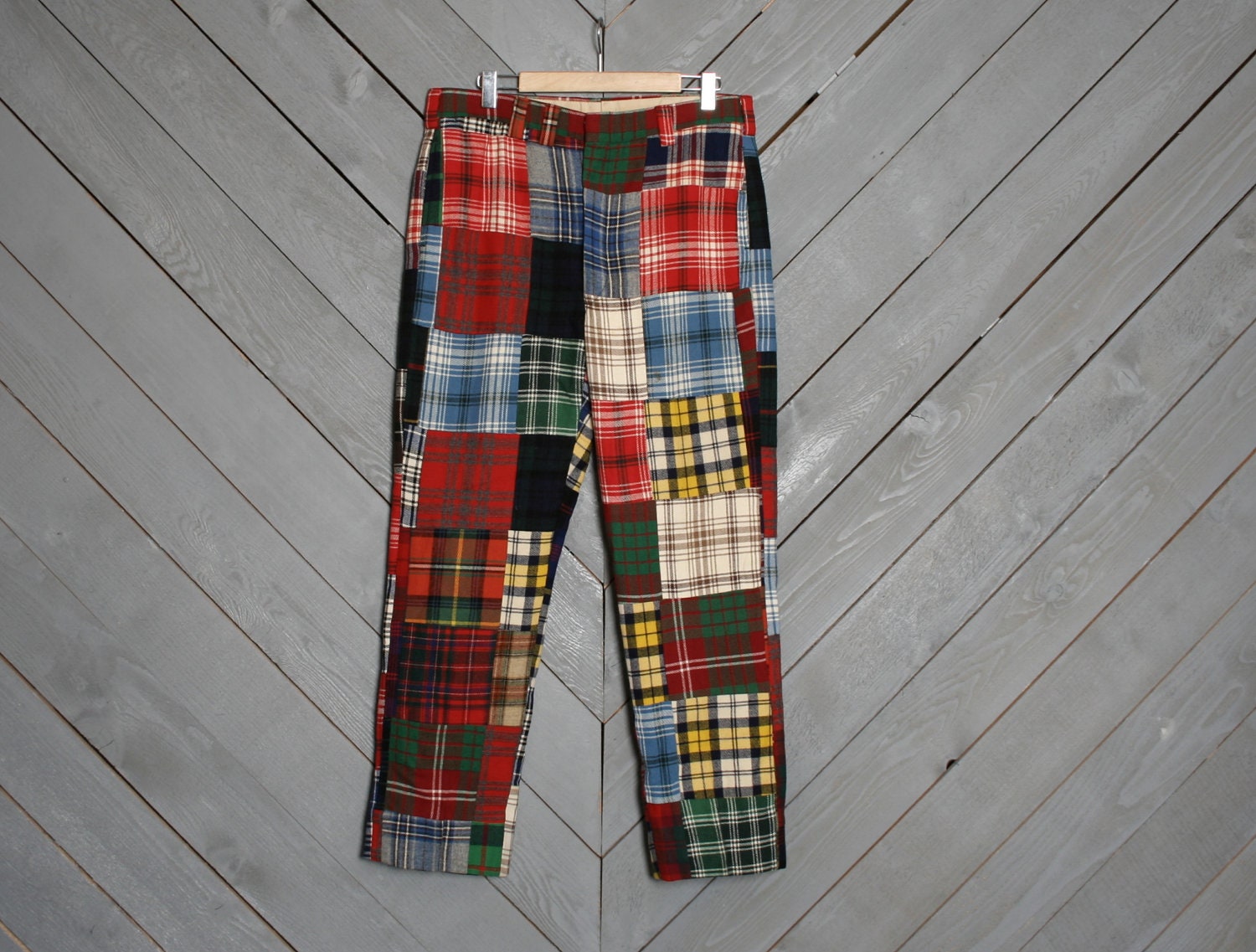 1960s PLAID PANTS / Men's Patchwork WOOL Golf Trousers