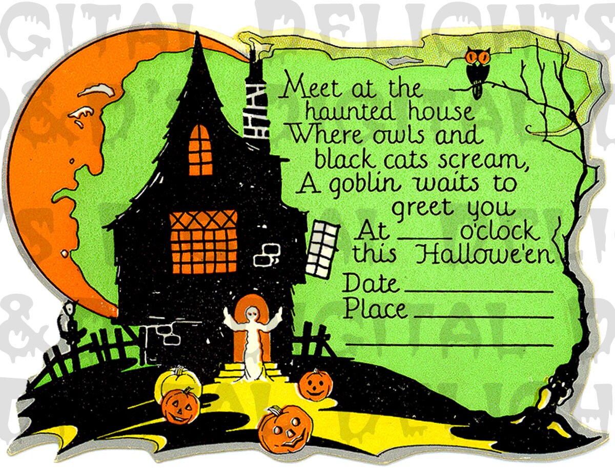 HALLOWEEN 2015 party halloween House Invitation. Haunted GHOST  RARE. and  house Vintage Digital  vintage