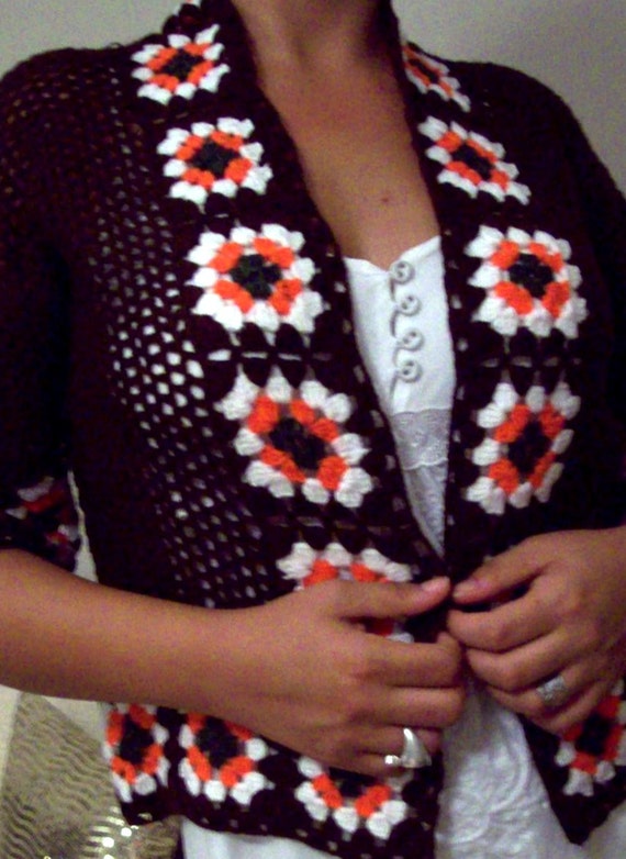 Items similar to Brown Halloween Hand Crochet Cardigan Ready To Order
