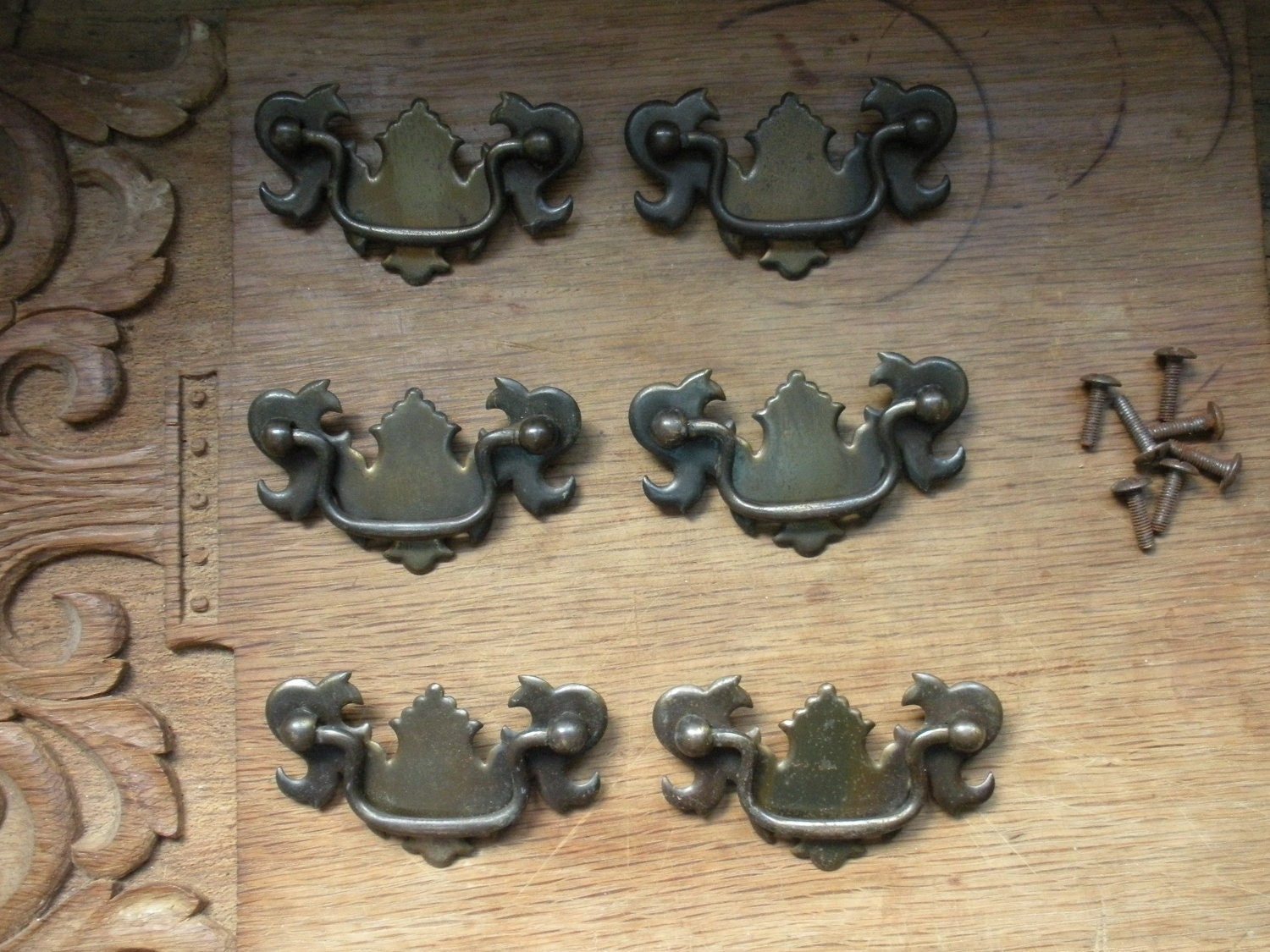 Antique Colonial Brass Drawer Pulls Set of Six by MetaphorAlchemy