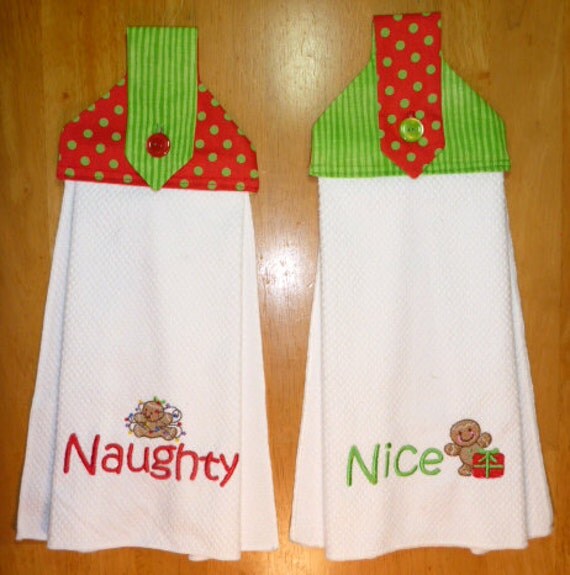 Items similar to Christmas Hanging Towel "Naughty" "Nice" hanging towel