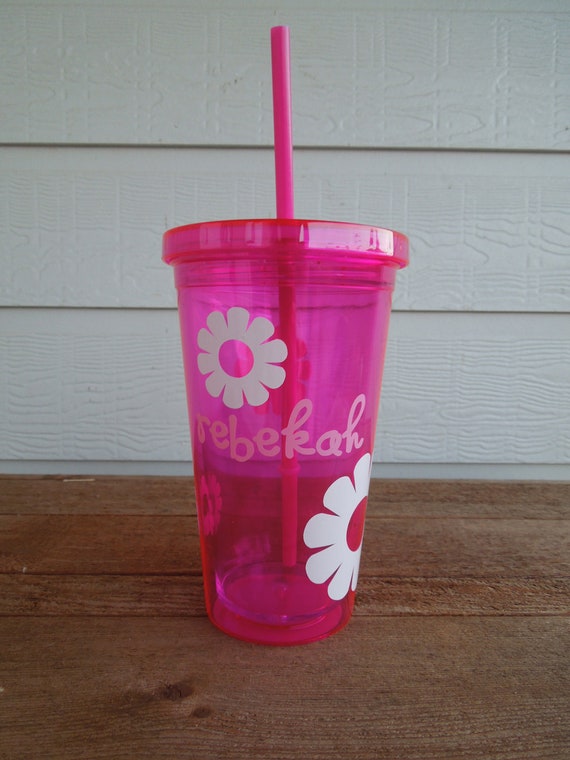 Items similar to Personalized 16oz Acrylic Tumbler with Straw - Flower ...