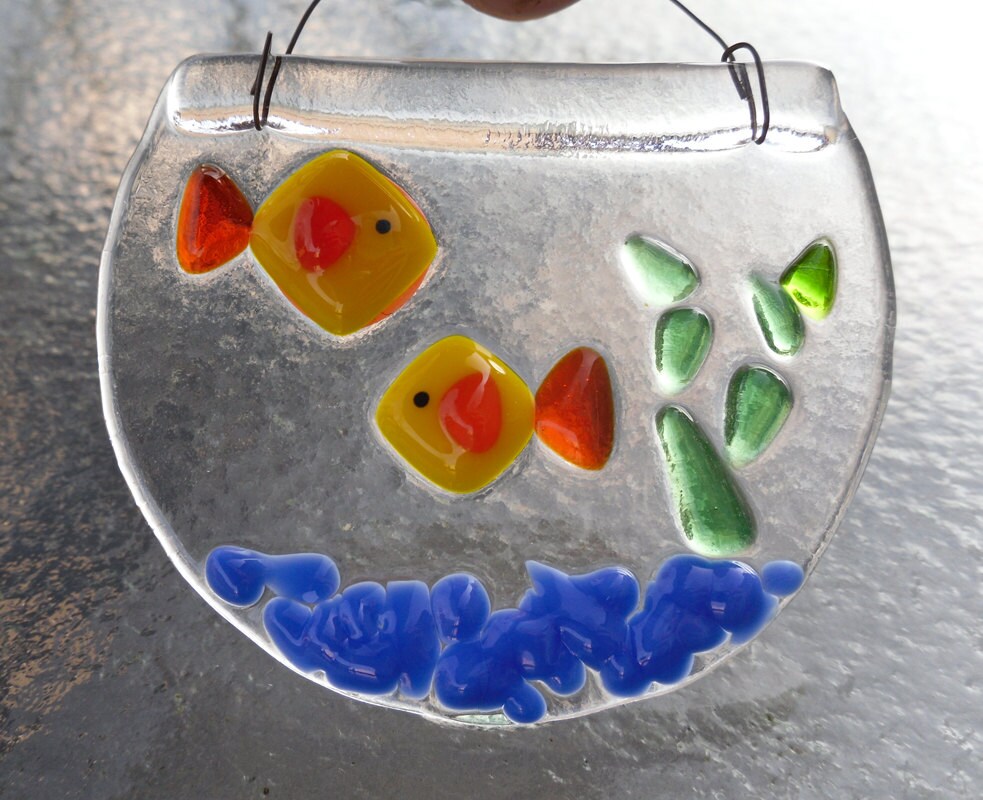 Fused Glass Mini Fish Bowl Suncatcher by CotterpinCrafts on Etsy