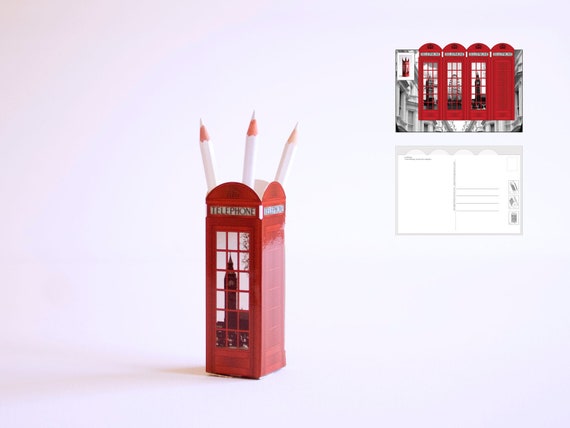 Set of 5 Red Telephone Kiosk Box  Postcard 3D Model