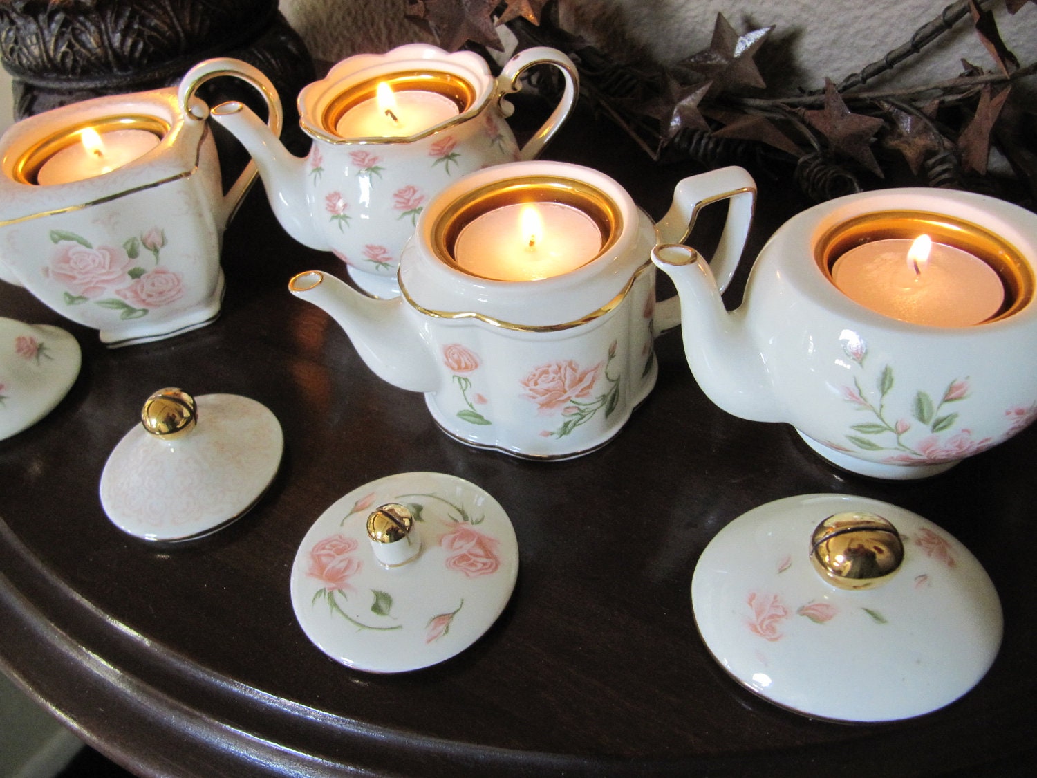 Porcelain Teapot Candle Holders Set of Four by VintageDelight374