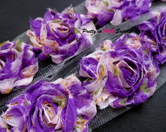 WHIMSICAL PURPLE Shabby Flowers- 1/2 Yard or 1 Yard- Shabby Chiffon Trim- Wholesale Shabby Flowers- Shabby Rose Trim