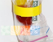 do-it-yourself FRUIT FLY TRAP featuring a wine glass, plastic bag, tap, cooking wine, sugar, and a dollar bill (Imperceivably Exotic)