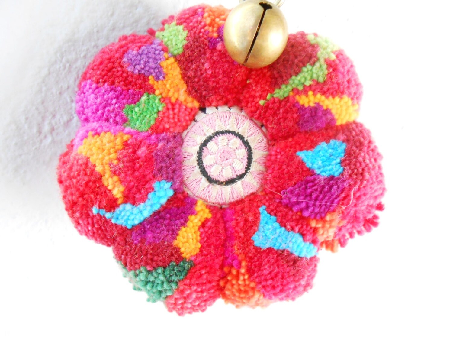 Colorful Flower Pom Poms Keychain Zip Pull Bag Accessory