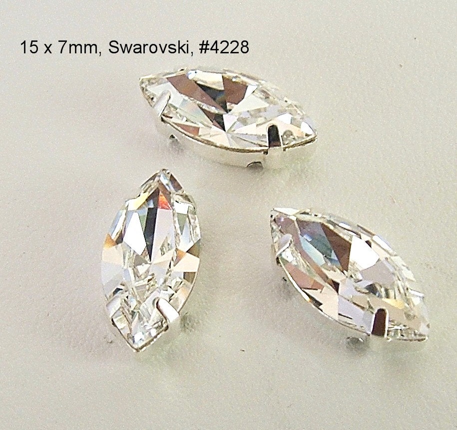 Clear Crystal 15x7mm Swarovski Navette Sew On Rhinestones
