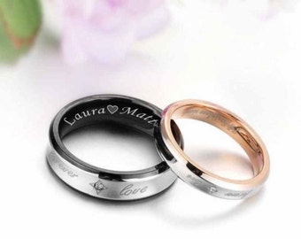 Engraved Promise Ring, Personalized Sweetheart Couple's Ring Set Custom Engraved Free, Personalized Rings, Engraved Ring Set, Free Engraving