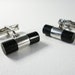 Vintage Modern Cylindrical Sterling Silver and Black Onyx Cufflinks