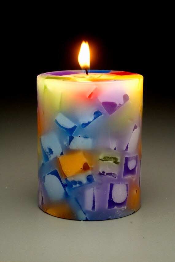 Rainbow Mosaic Pillar Candle by CosmicCandleCo on Etsy