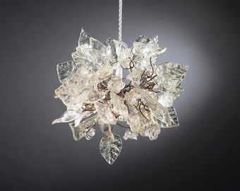 Chandelier lighting Crystal clear flowers and leaves for hall, bathroom or as a bedside lamp.