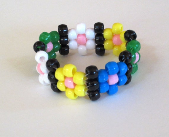 Items Similar To Multicolor Flower Pony Bead Cuff On Etsy