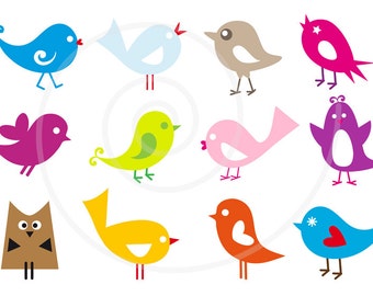 Cute birds clip art set, animal, owl, pet, digital, clipart, clip-art, graphic design elements,  digital scrapbooking, instant download