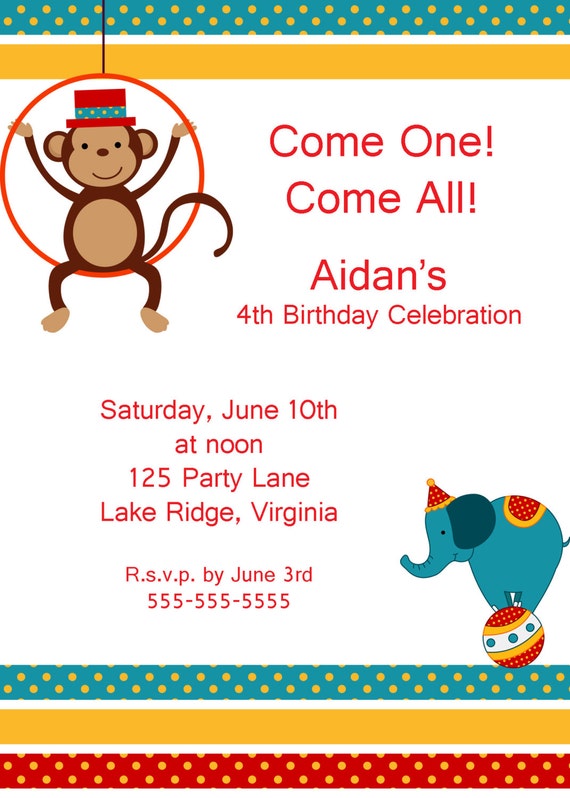 Printable Circus Animals Birthday Invitation Il_570xn