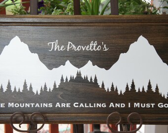 Mountain wedding gift - Personalized Plaque Sign for the Bride and Groom - The Mountains Are Calling and I Must Go. size 22x11