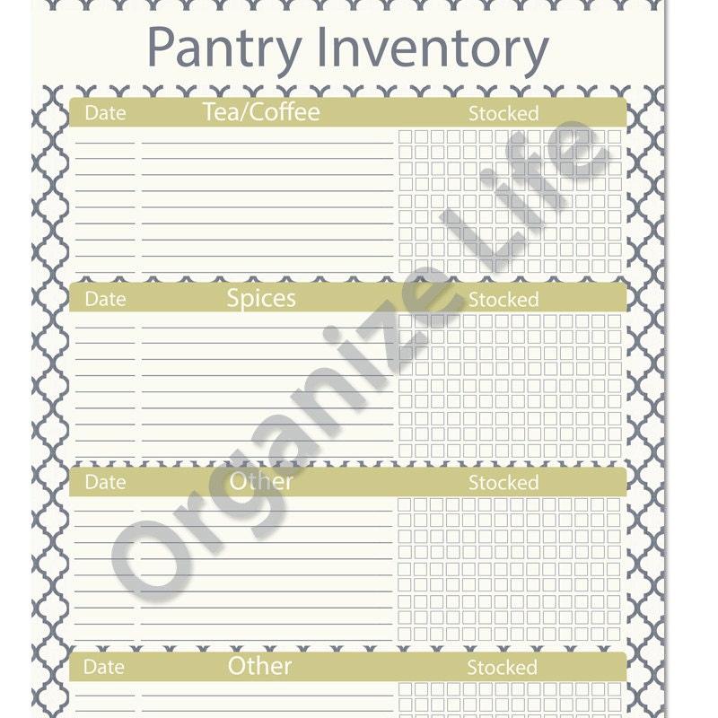 Items similar to Pantry Inventory List with Categories Printable PDF