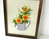 vintage crewel embroidery flower picture