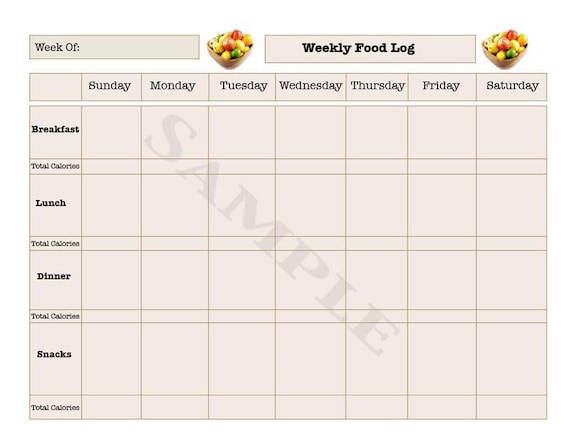 Items similar to Weekly Food Log PDF Print Out on Etsy