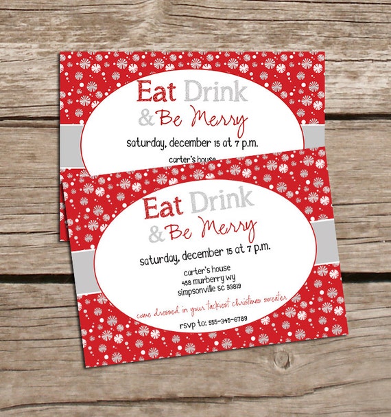 Eat Drink and Be Merry Christmas Party Invitations - Printable Christmas Party Invitations - Eat Drink and Be Merry Printable Invitations Il_570xn
