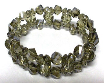 Crystal bracelet charcoal gray 7mm 5mm and 3mm crystals on stretchy cord