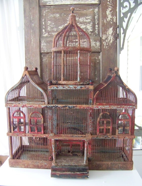 Huge Victorian Antique Bird Cage-Chippy Paint