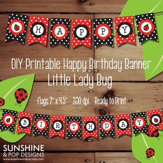 INSTANT DOWNLOAD - Lady Bug Printable Happy Birthday Bunting Banner - Perfect for kids birthday parties, ladybug party decorations Il_570xn