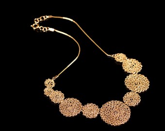 The Life Necklace- Crochet Gold filled 14K. Lightweight Jewelry, Statement Necklace